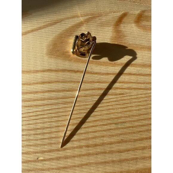 Vintage Gold Tone Rose Stick Pin Brooch With Faux Pearl Accent - Picture 3 of 4